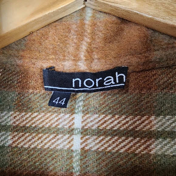 Norah Plaid Oversized Snap Front Shacket Wool Blend Pumpkin Sage Cream Size 44 - Picture 2 of 14